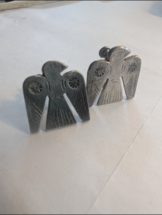 Handmade Jewelry - Vintage Sterling Silver Thunderbird Earrings Eagle Bird Fetish Native
